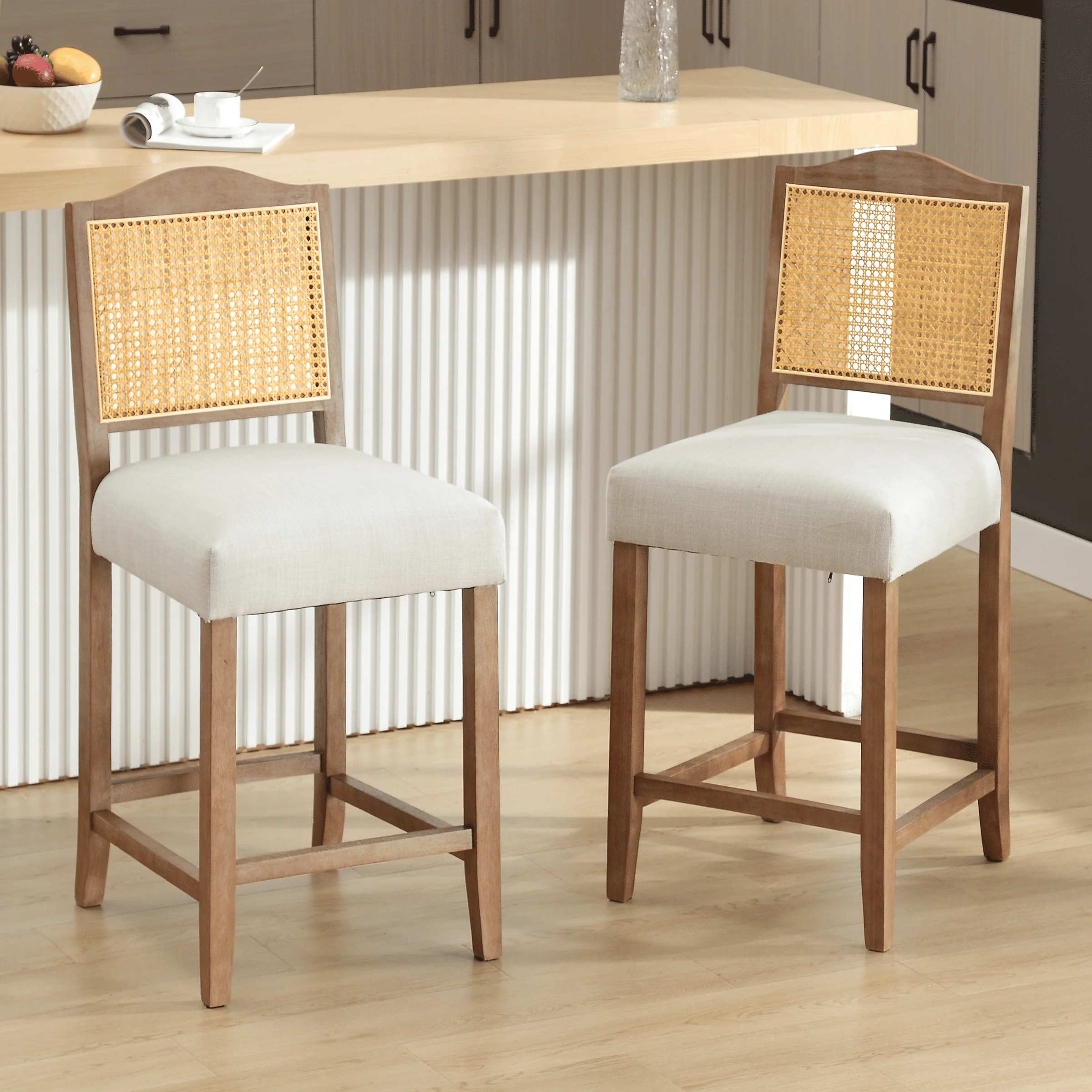 26.5"H & 30.2"H Farmhouse Rattan Counter Stools Set of 2 - 5739