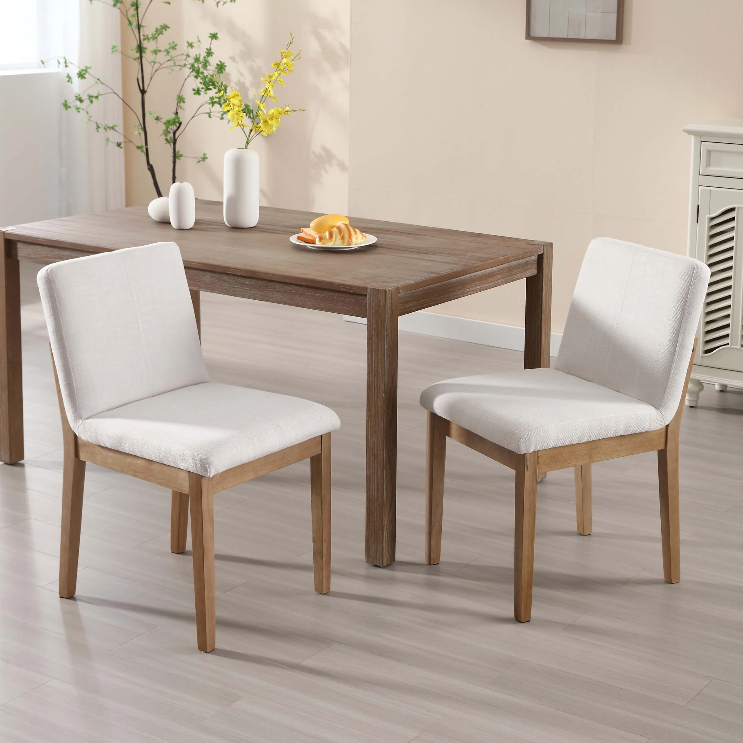 Mid-century Upholstered Linen Dining Chairs Set of 2 - 1950