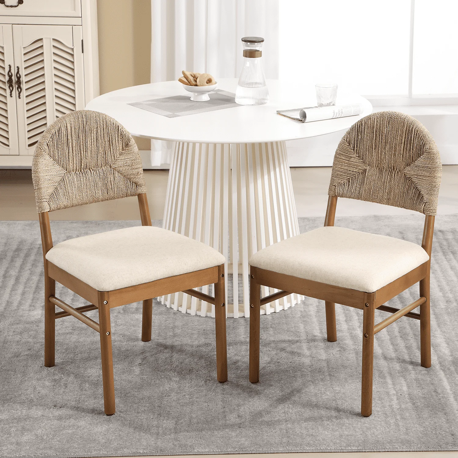 Semicircular Rattan Backrest Dining Chairs Set of 2 - 2402DC
