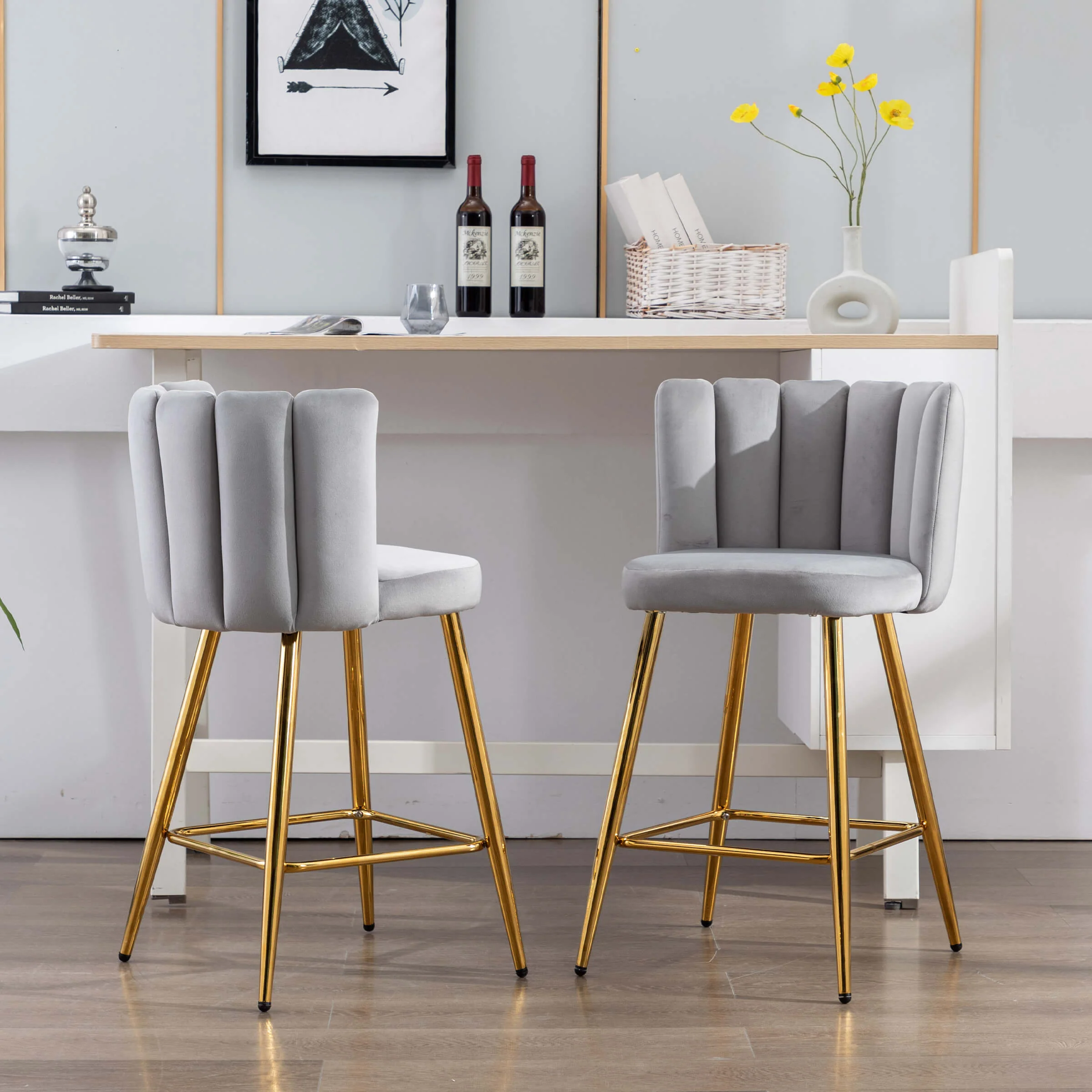 26"H Counter Stools With Gold Metal Legs Set of 2 - 9029CS