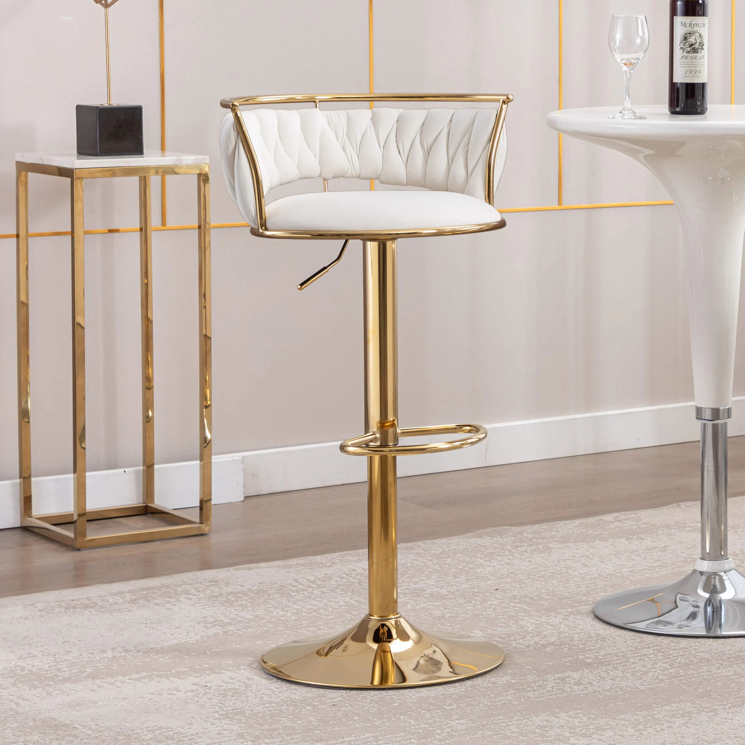 Swivel Adjustable Gold Woven Velvet Bar Stools Set of 2 - 6015AB - Image 42