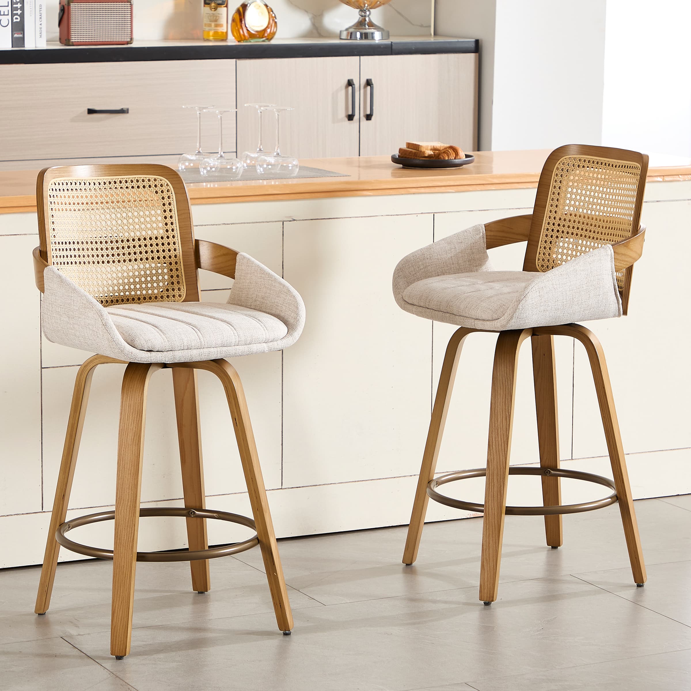 26"H Swivel Rattan Counter Height Bar Stools Set of 2 - 71062CS