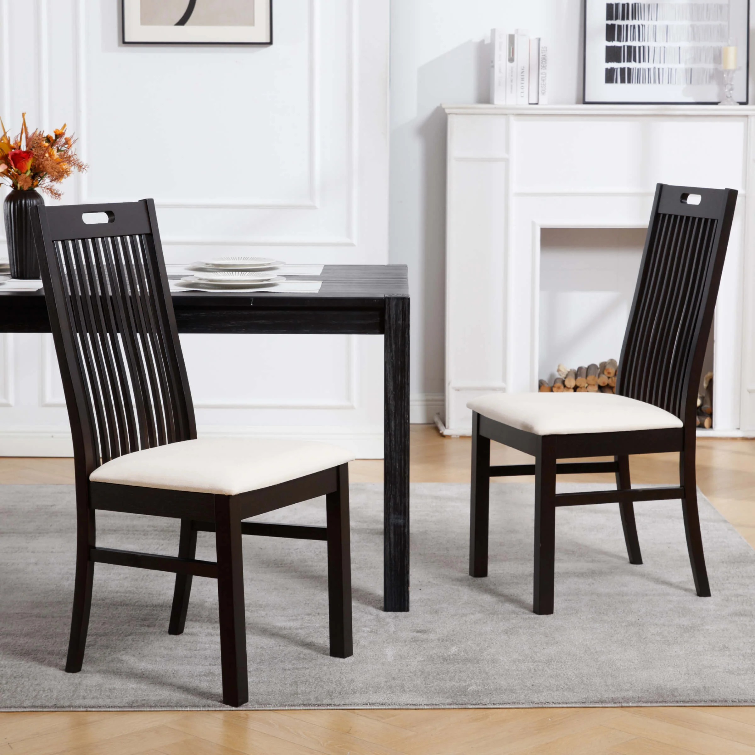 Farmhouse Walnut Wood Dining Chairs Set of 2 - 8131DC
