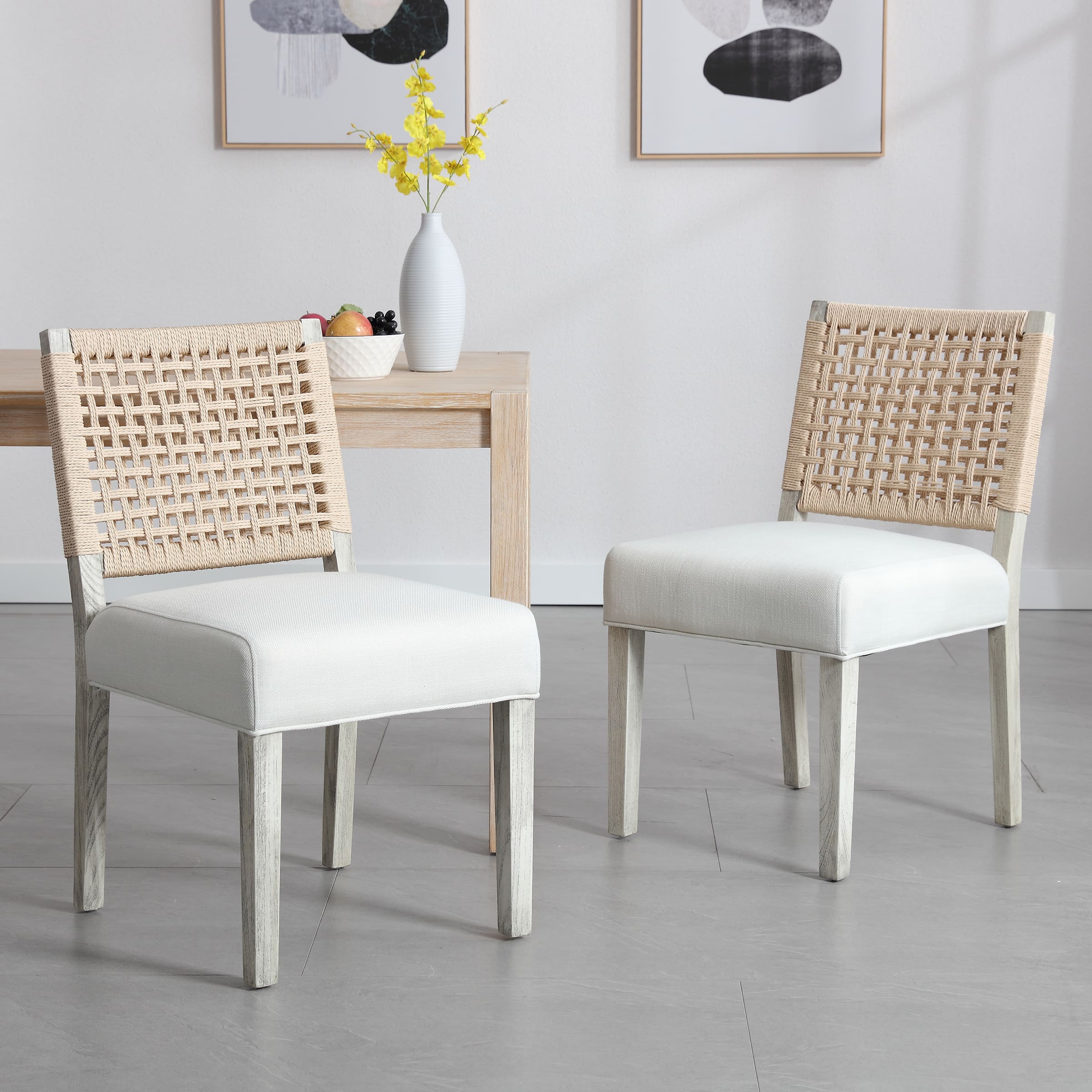Low Woven Rope Back Dining Chairs Set of 2 - 2227DC