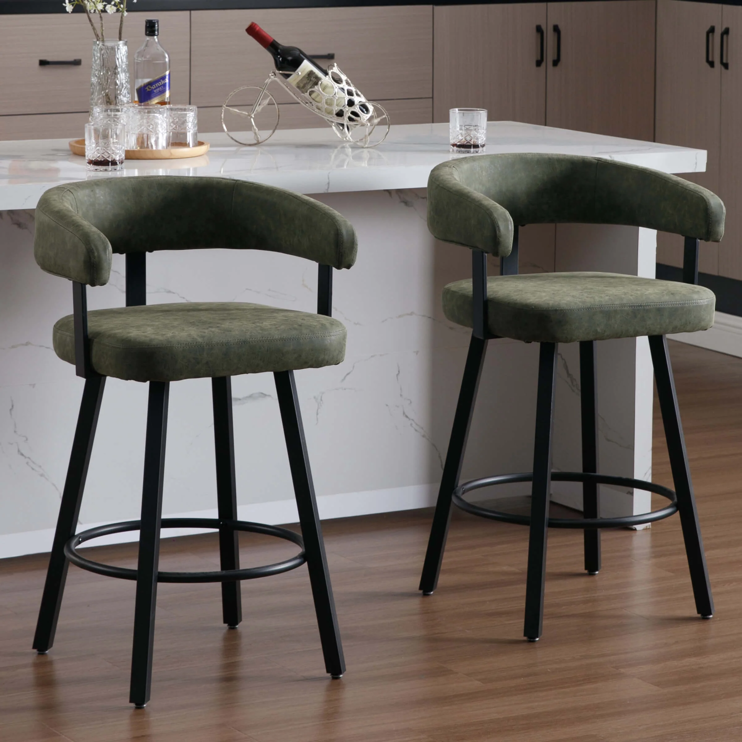 25.5"H Leather Open Back Bar Stools Set of 2 - 2008CS