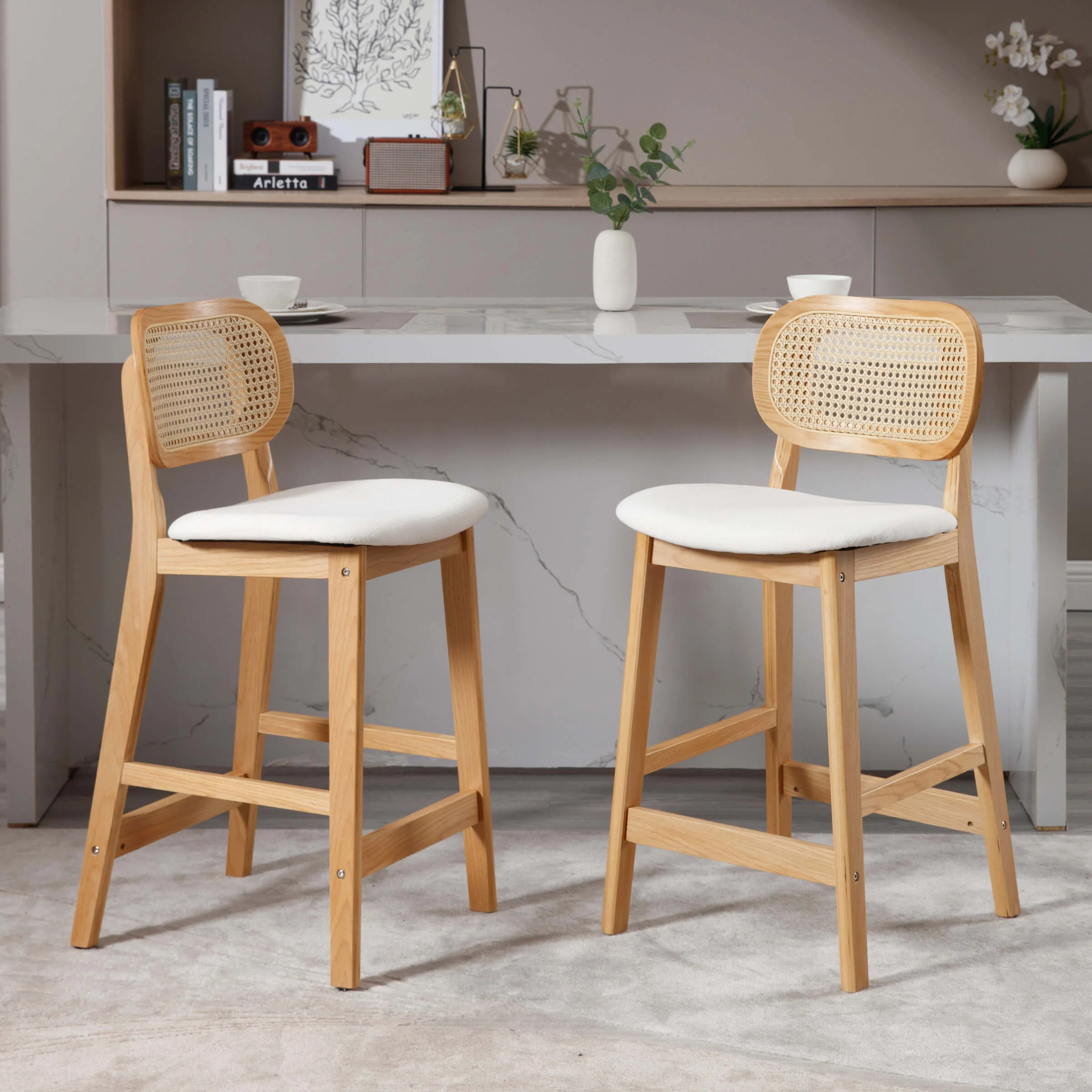 26"H Farmhouse Rattan Back Counter Stools Set of 2 - 5026CS