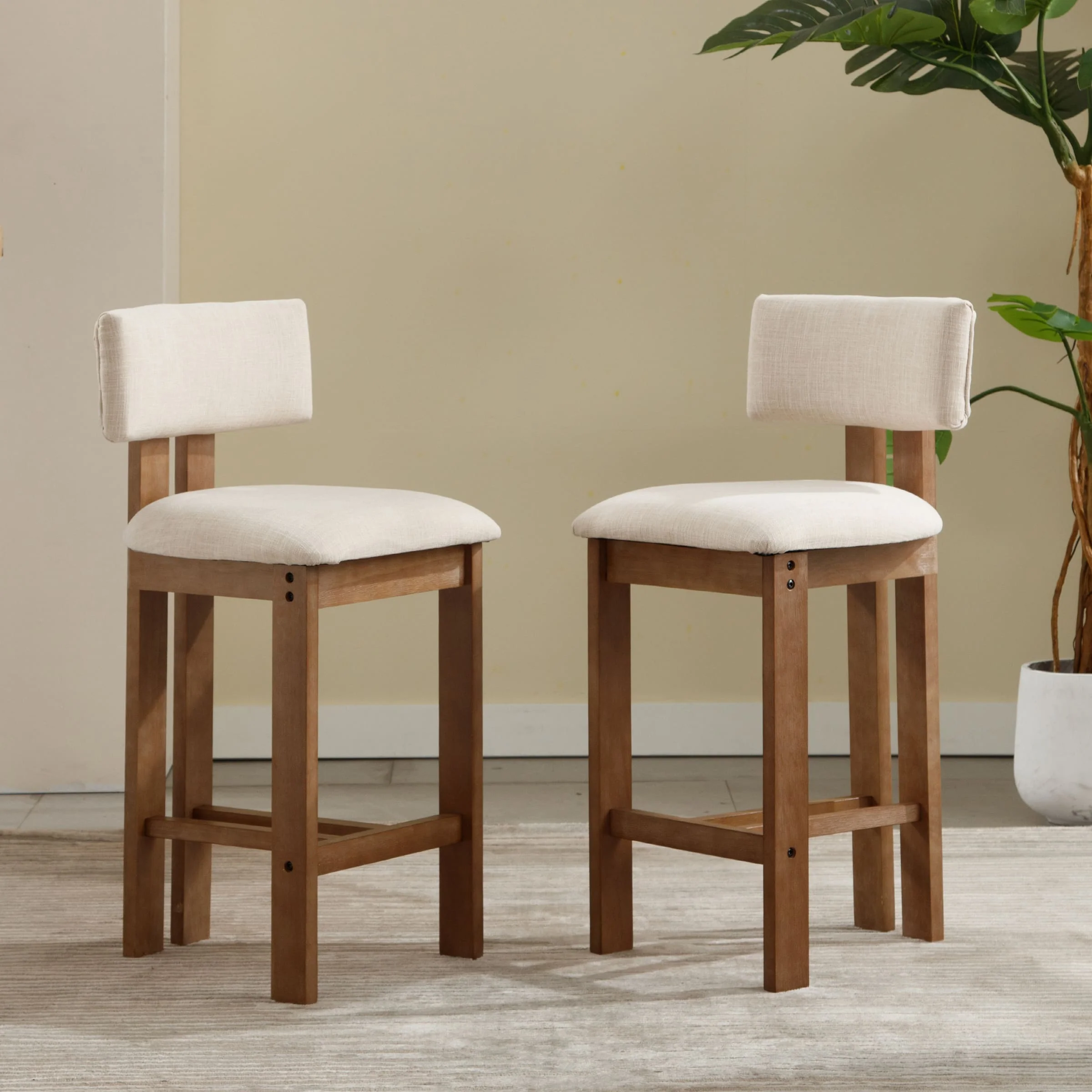 26"H & 30"H Upholstered Rubber Wood Stools Set of 2 - 5812
