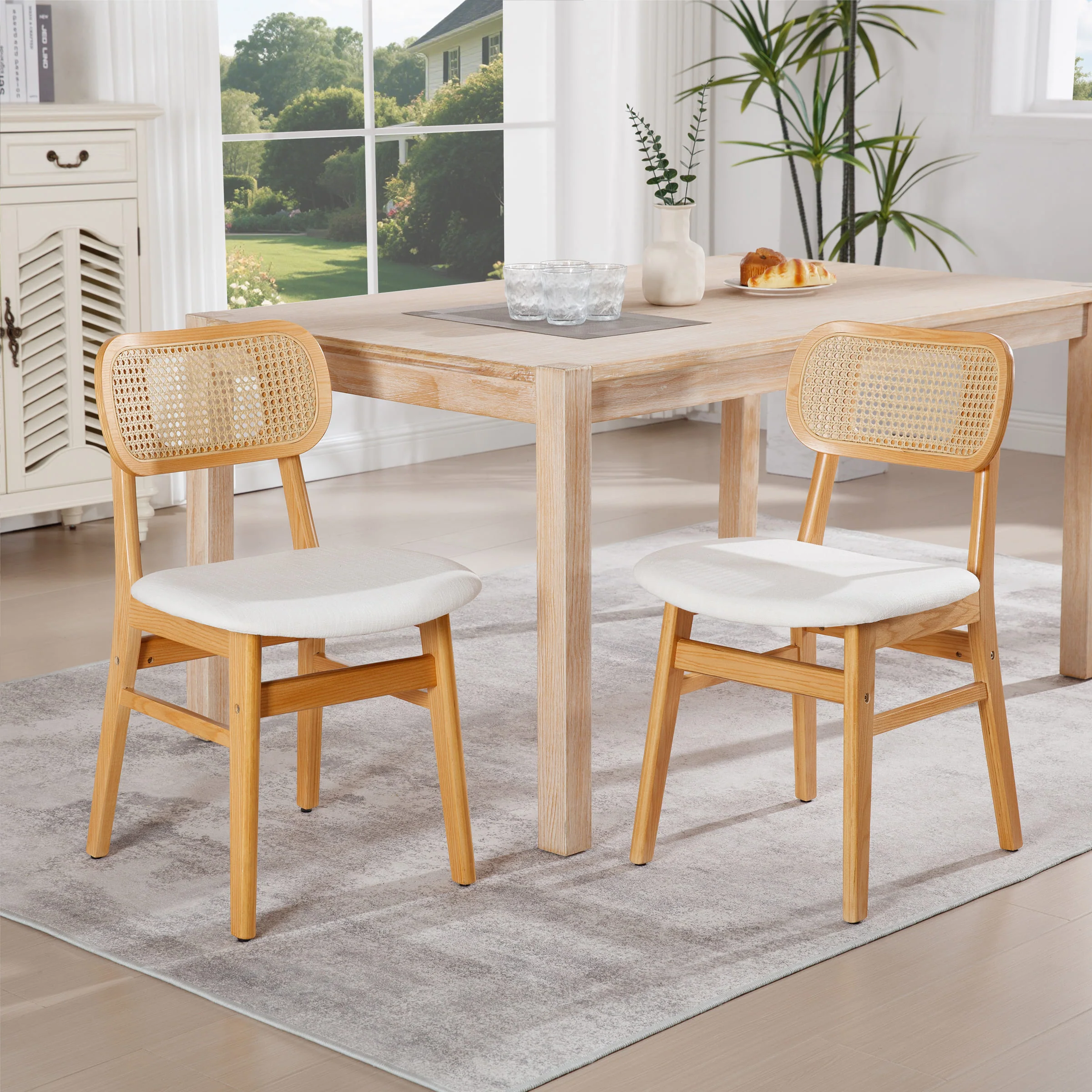 Farmhouse Cane Back Dining Chairs Set of 2 - 8009DC