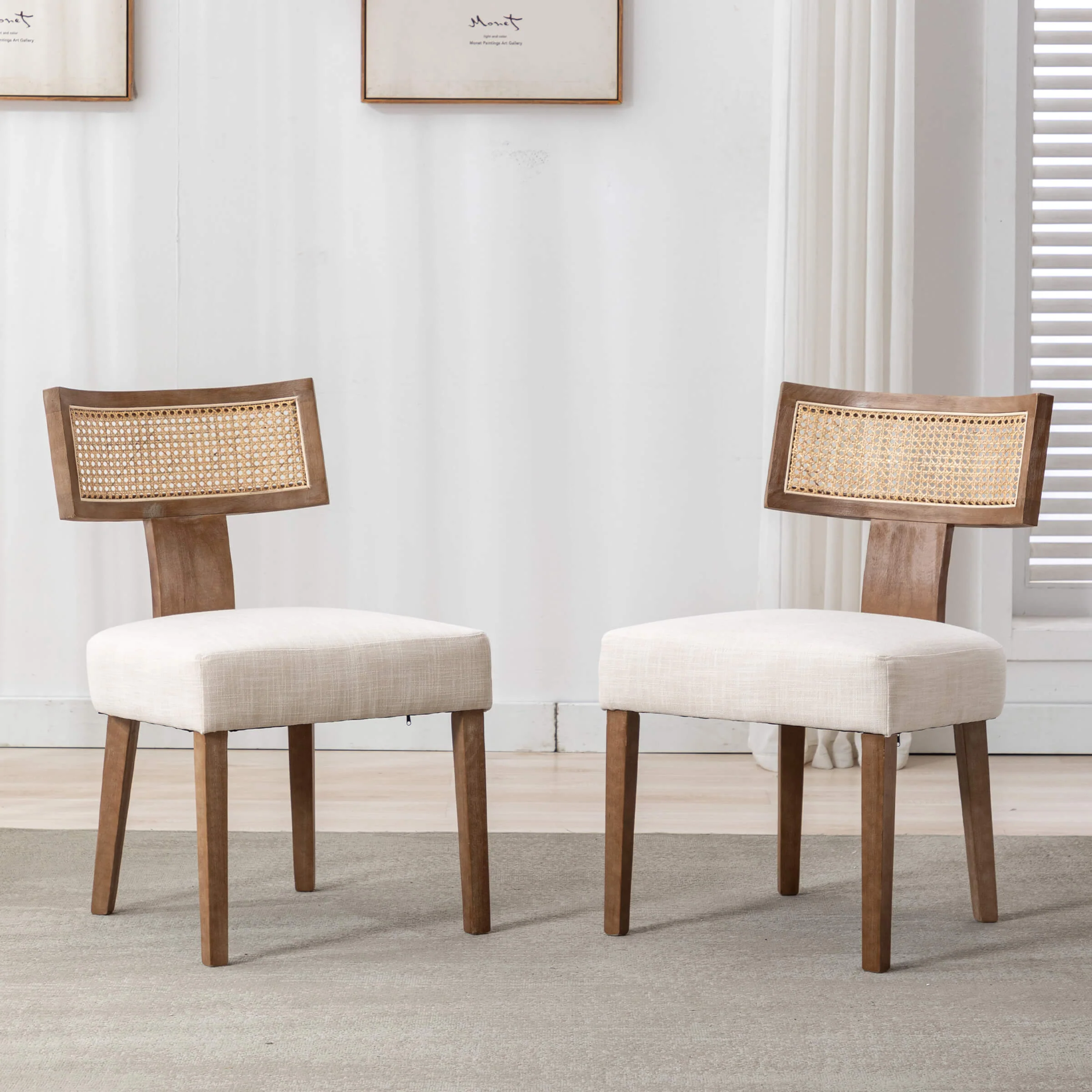 Farmhouse Rattan Back Dining Chairs Set of 2 - 1918DC