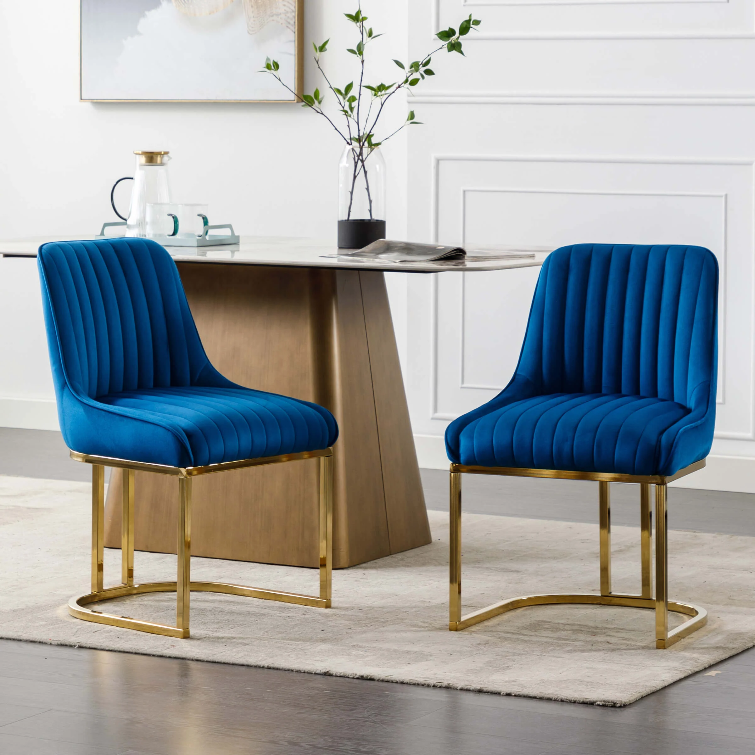 Armless Dining Chairs With Gold Legs Set of 2 - 9043DC