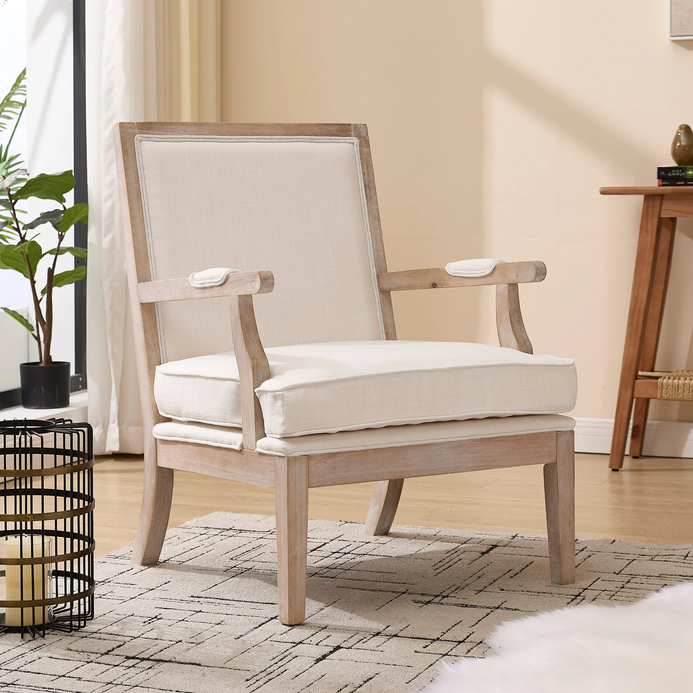 Linen Upholstered Solid Wood Armchair - 30026AC