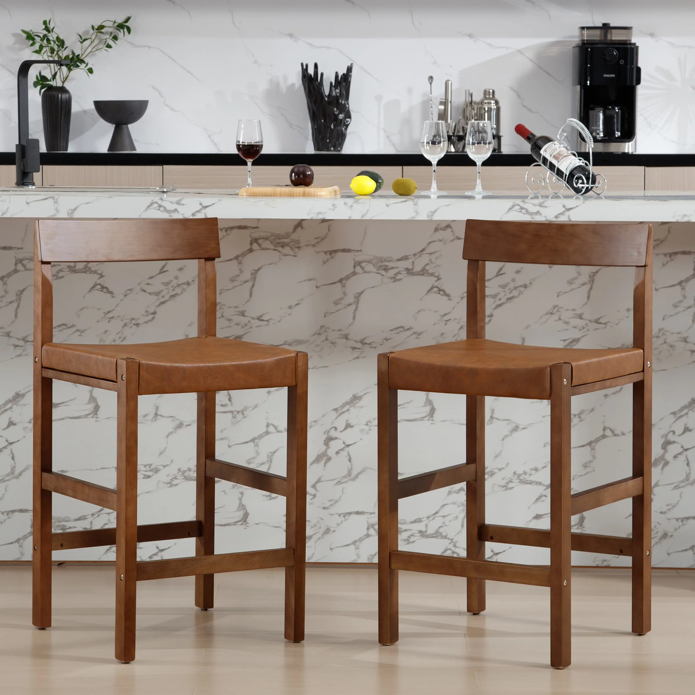 26"H Leather Counter Stools Set of 2 - 7083CS