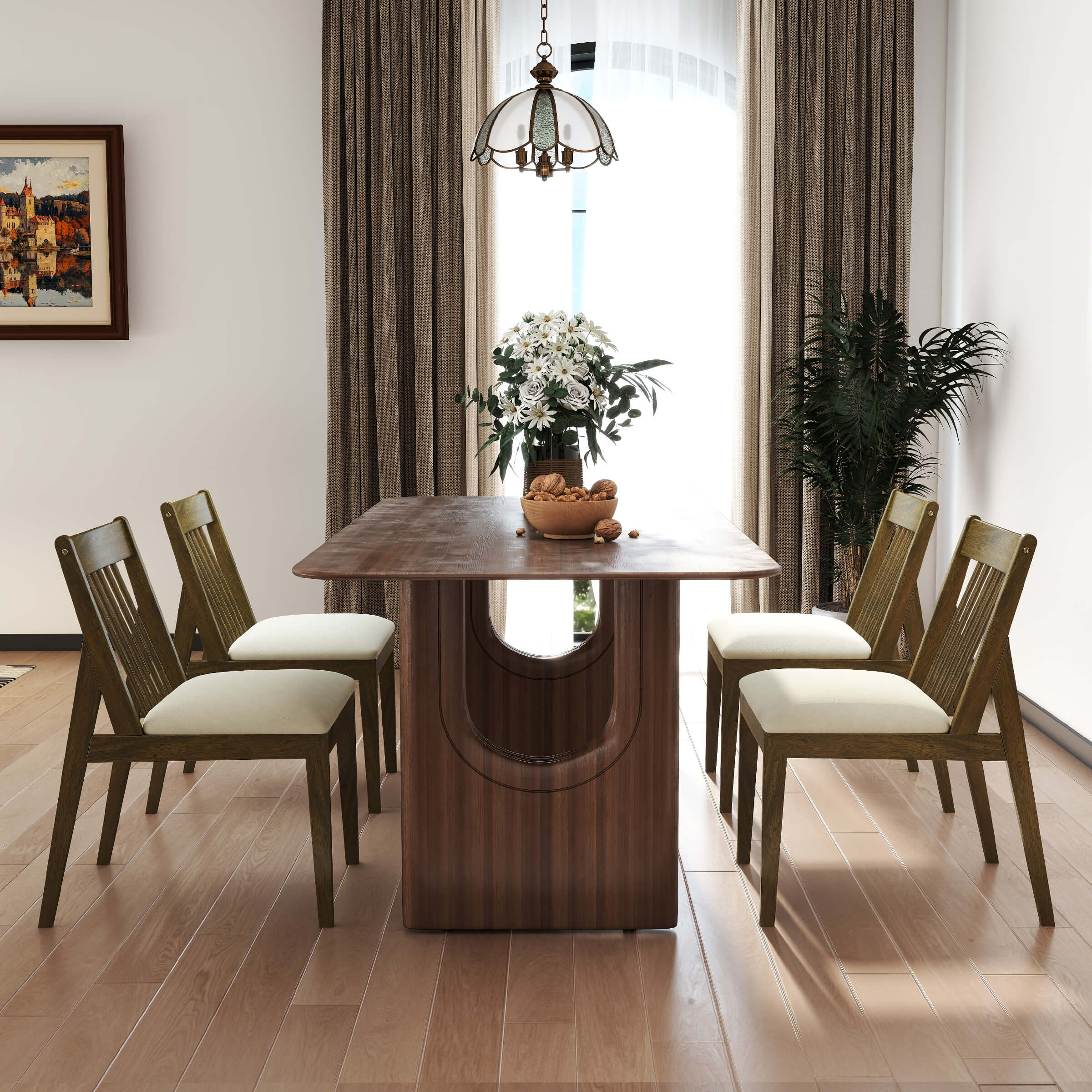 Farmhouse Chenille Upholstered Spindle Back Dining Chairs Set of 4 - 2346DC
