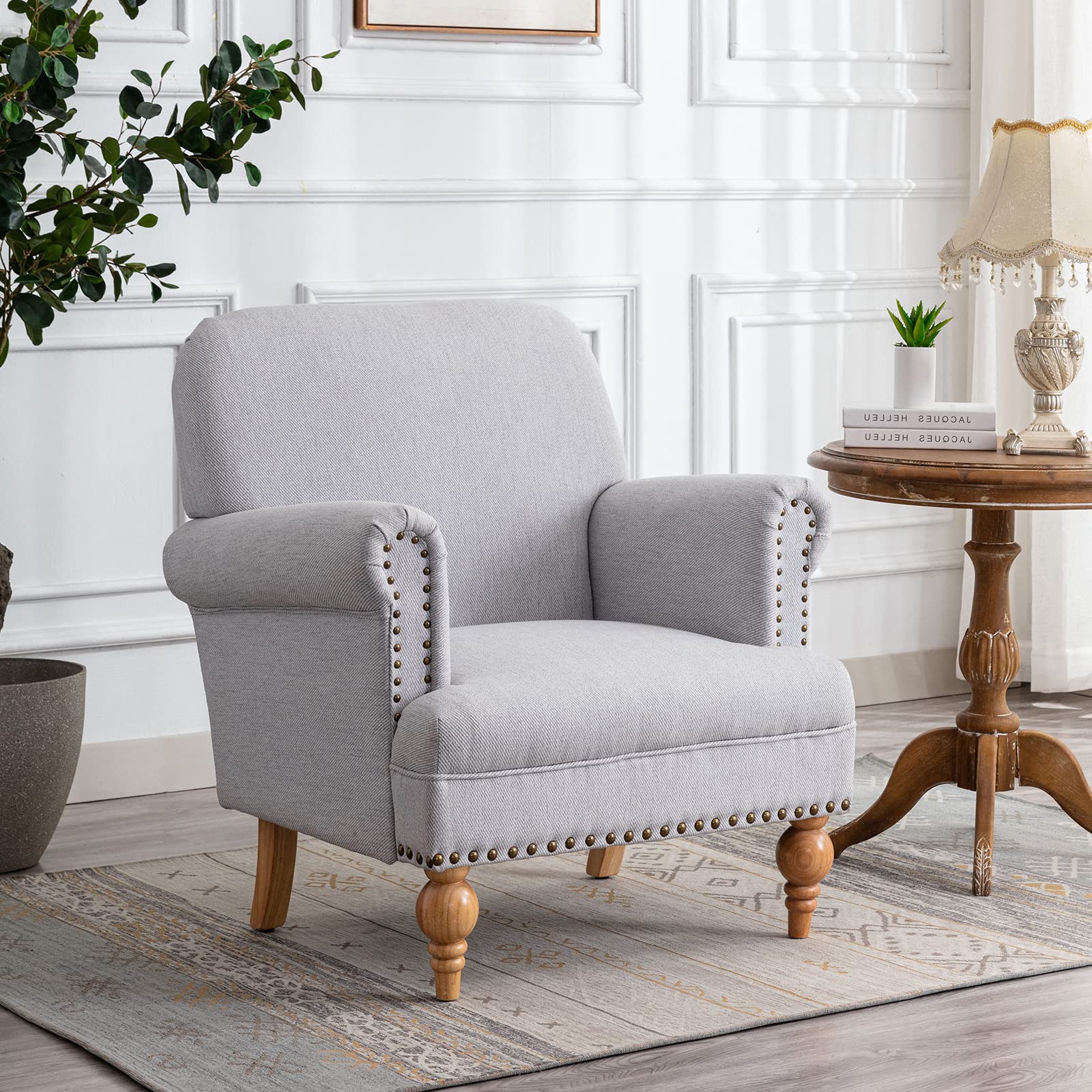 Nailhead Trim Linen Accent Chair 1 PCS - 8330AC
