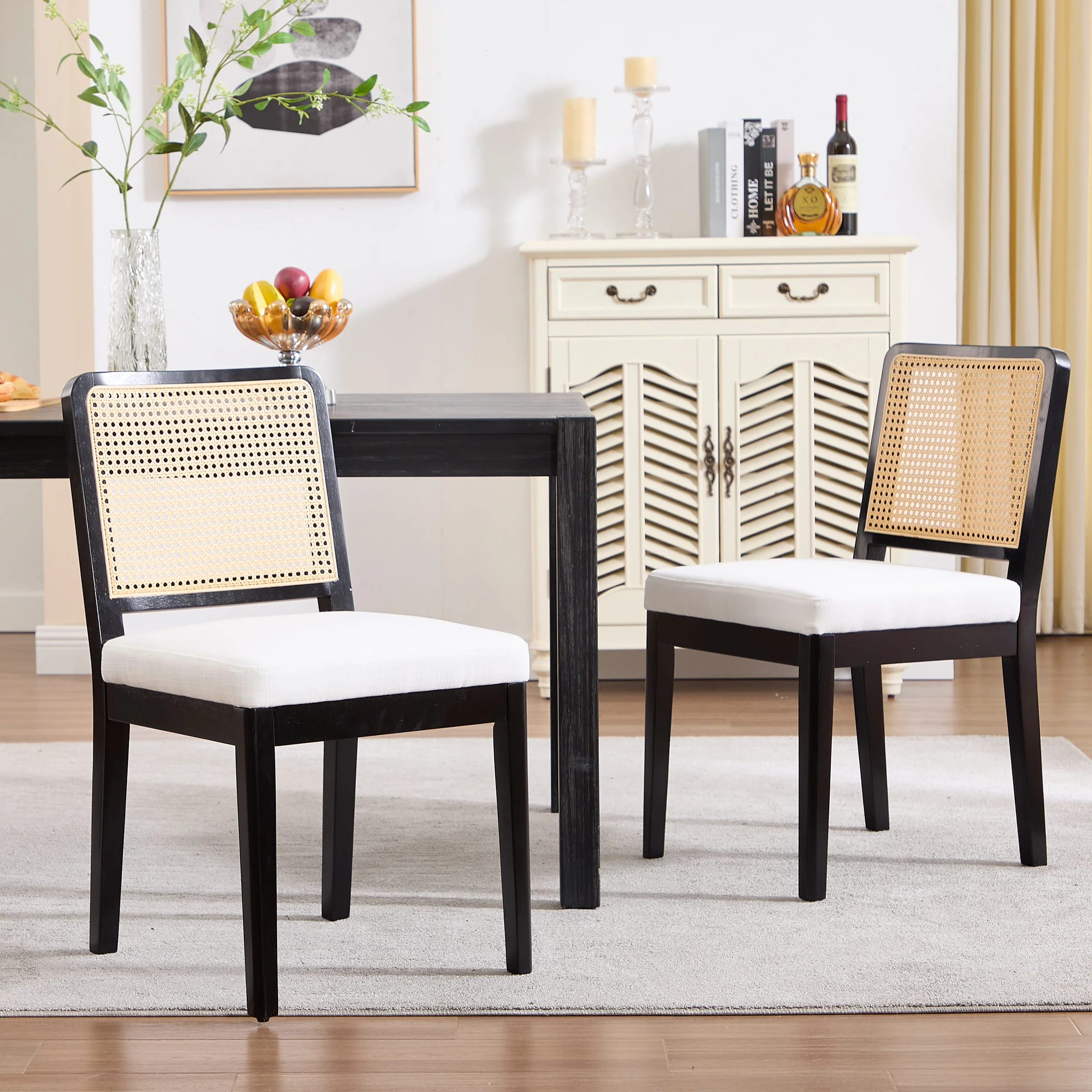 Rattan Back Dining Chairs Set of 2 - 3233DC