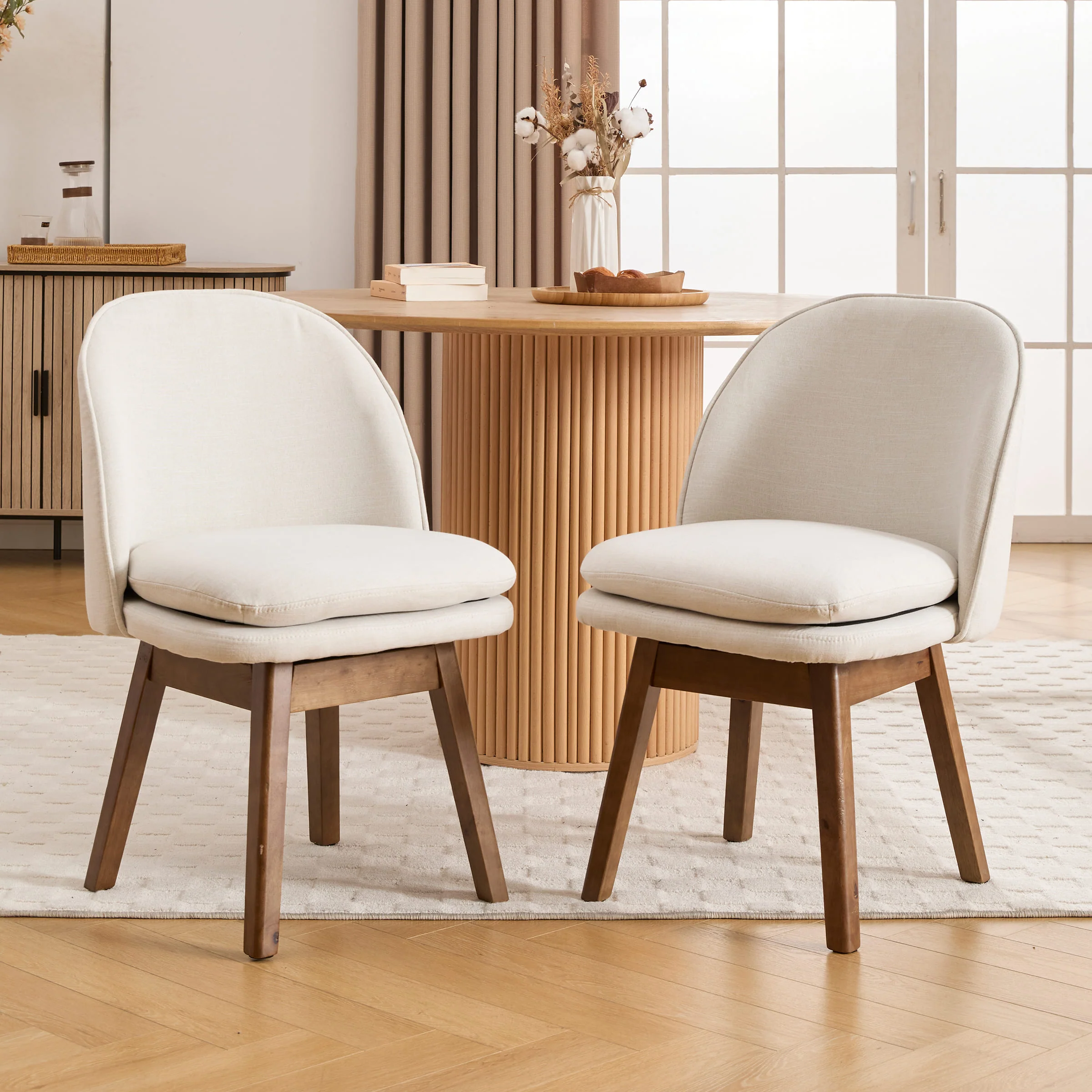 Swivel Dining Chairs with Beech Wood Legs Set of 2 - 3003DC