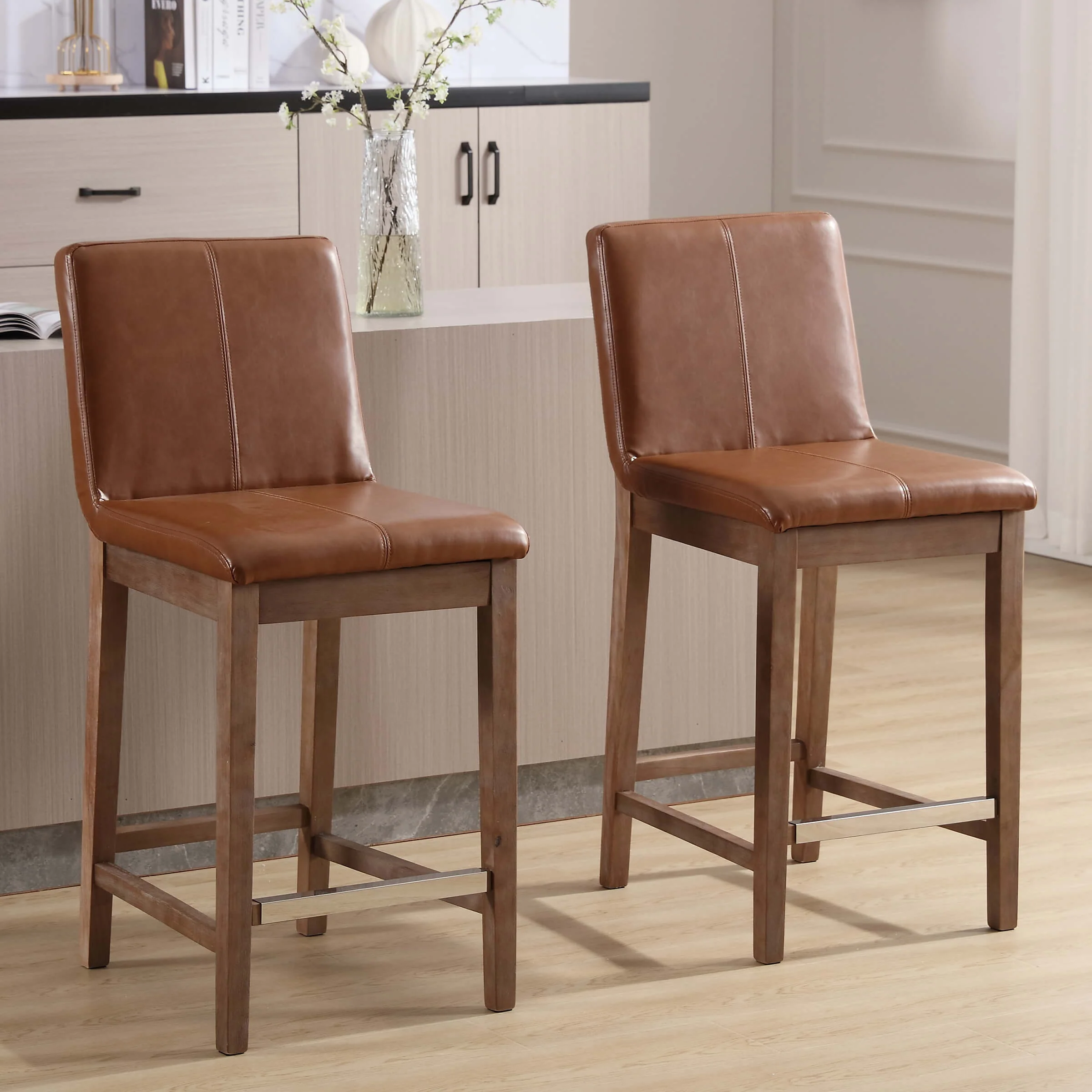 26"H & 30"H Modern Wood Stools Set of 2 - 5730