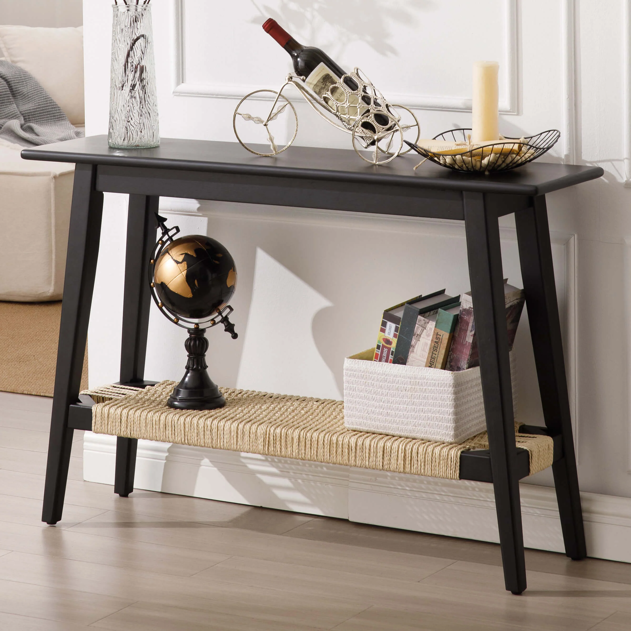 Natural Entryway Table with Rattan Storage Shelf - 22162ET - Image 9