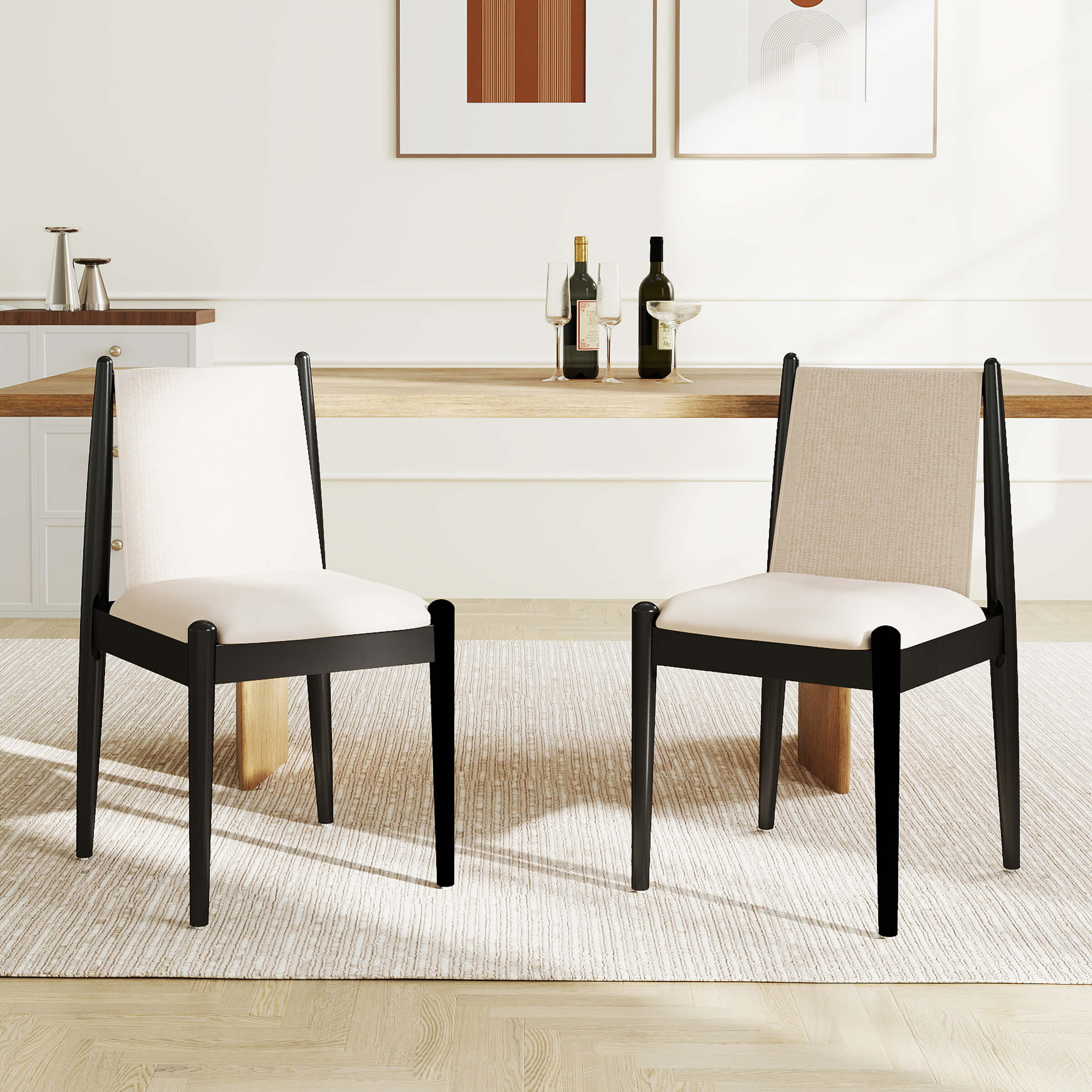 Modern Upholstered Linen Fabric Dining Chairs Set of 2 - 0009DC