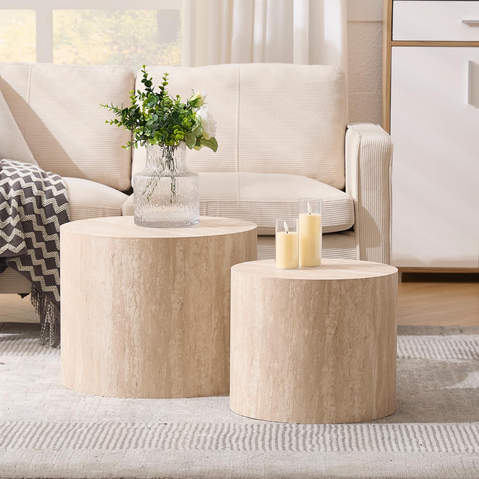 Round Wood Nesting Coffee Table Set of 2 - 24060CT