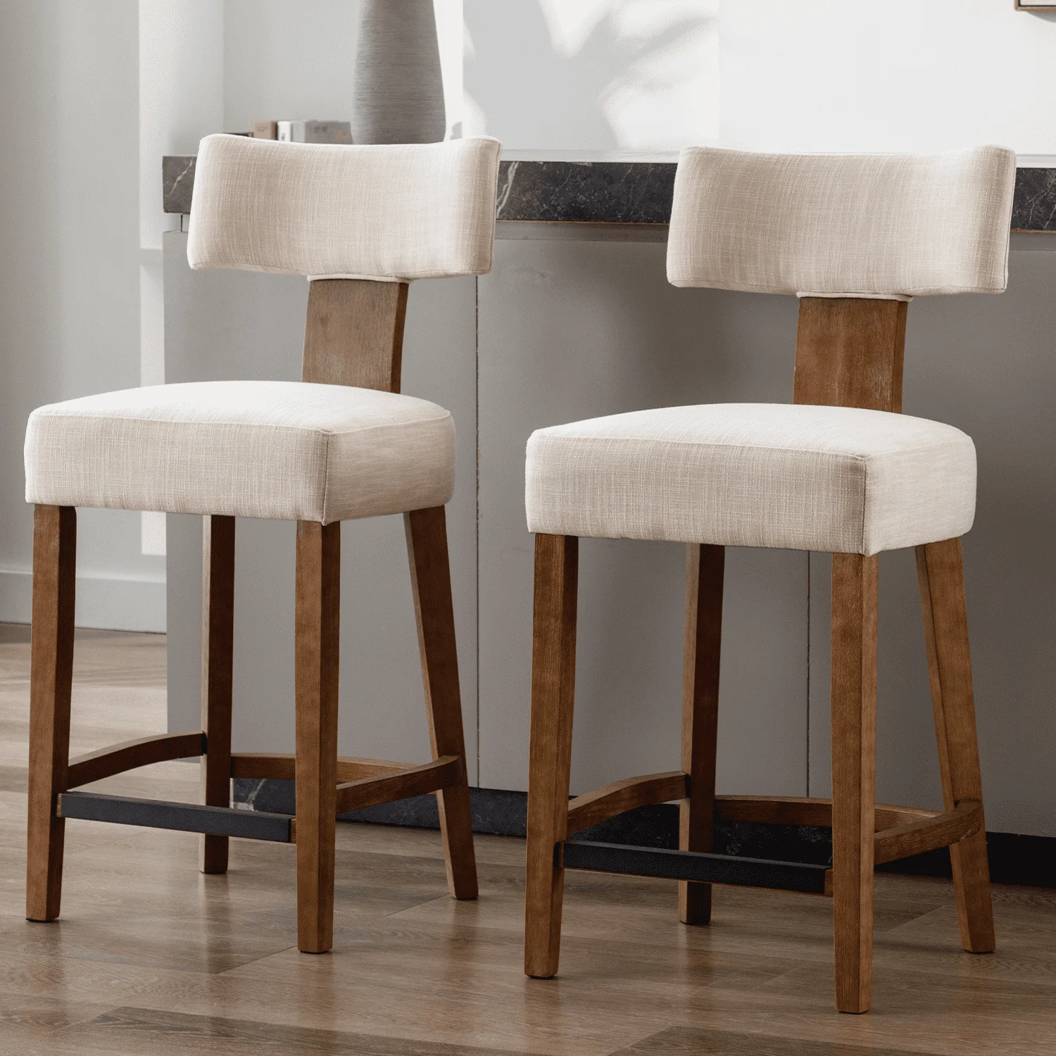 26"-30"H Wood Frame Counter Bar Stools Set of 2 - 5721 - Image 2