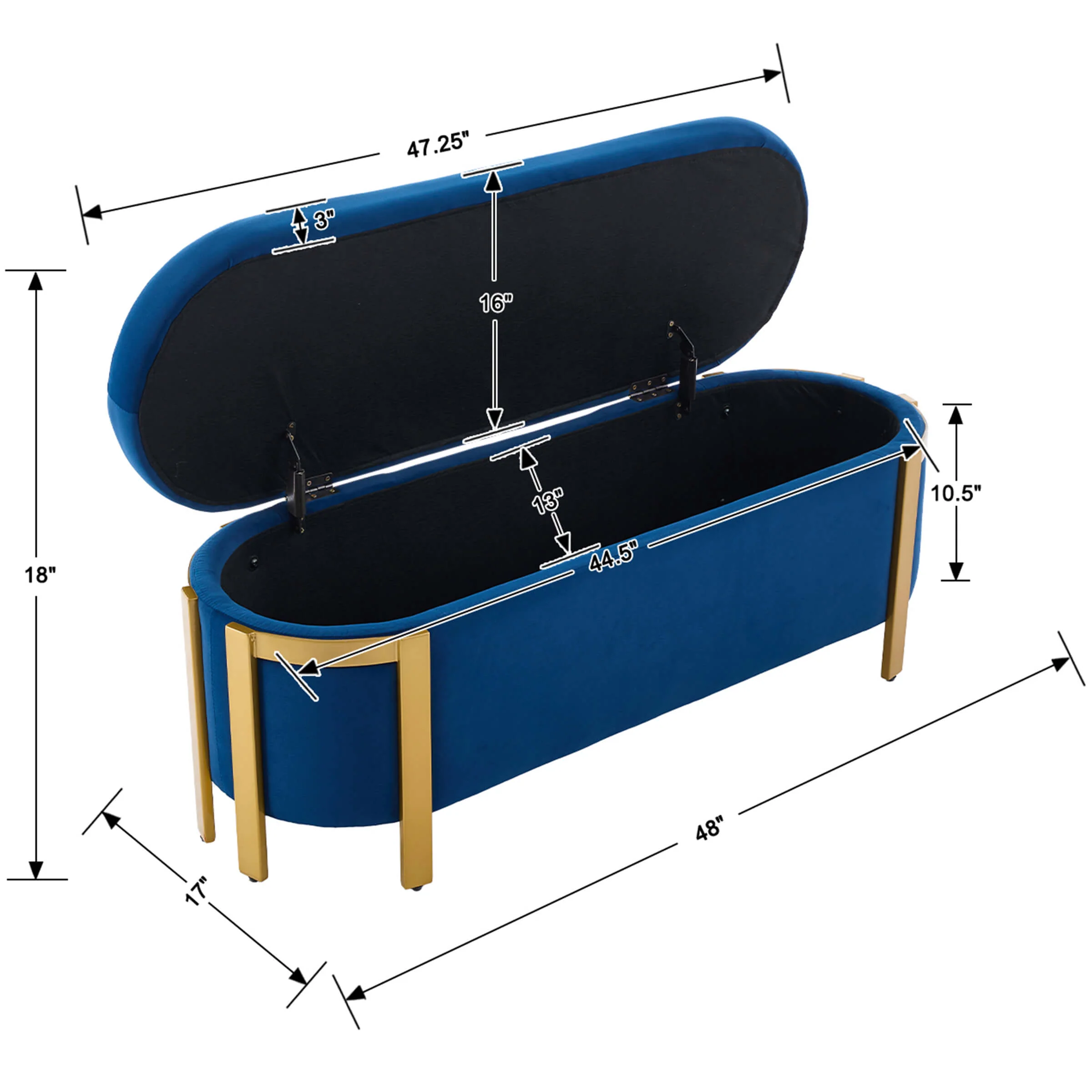 48āW Storage Bench Ottoman End of Bed - 5001BH - Image 9
