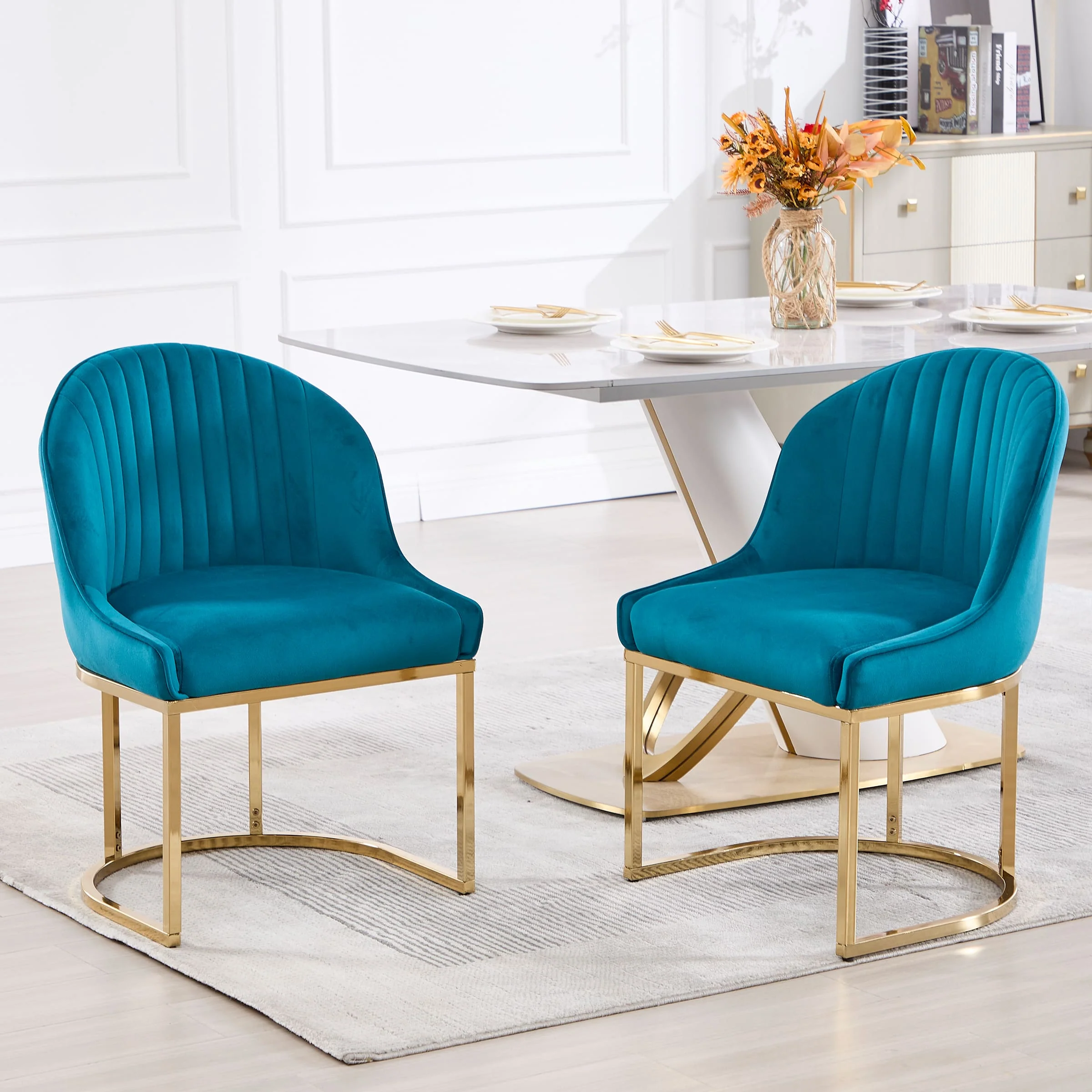 Armless Gold Legs Dinning Chairs Set of 2- 9067DC